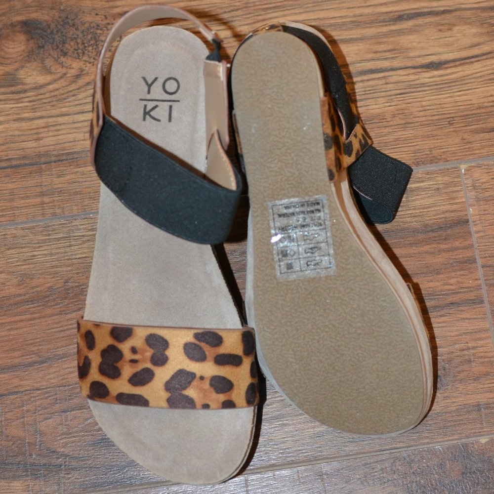 YOKI Black and Leopard Strappy Wedges size 6.5
